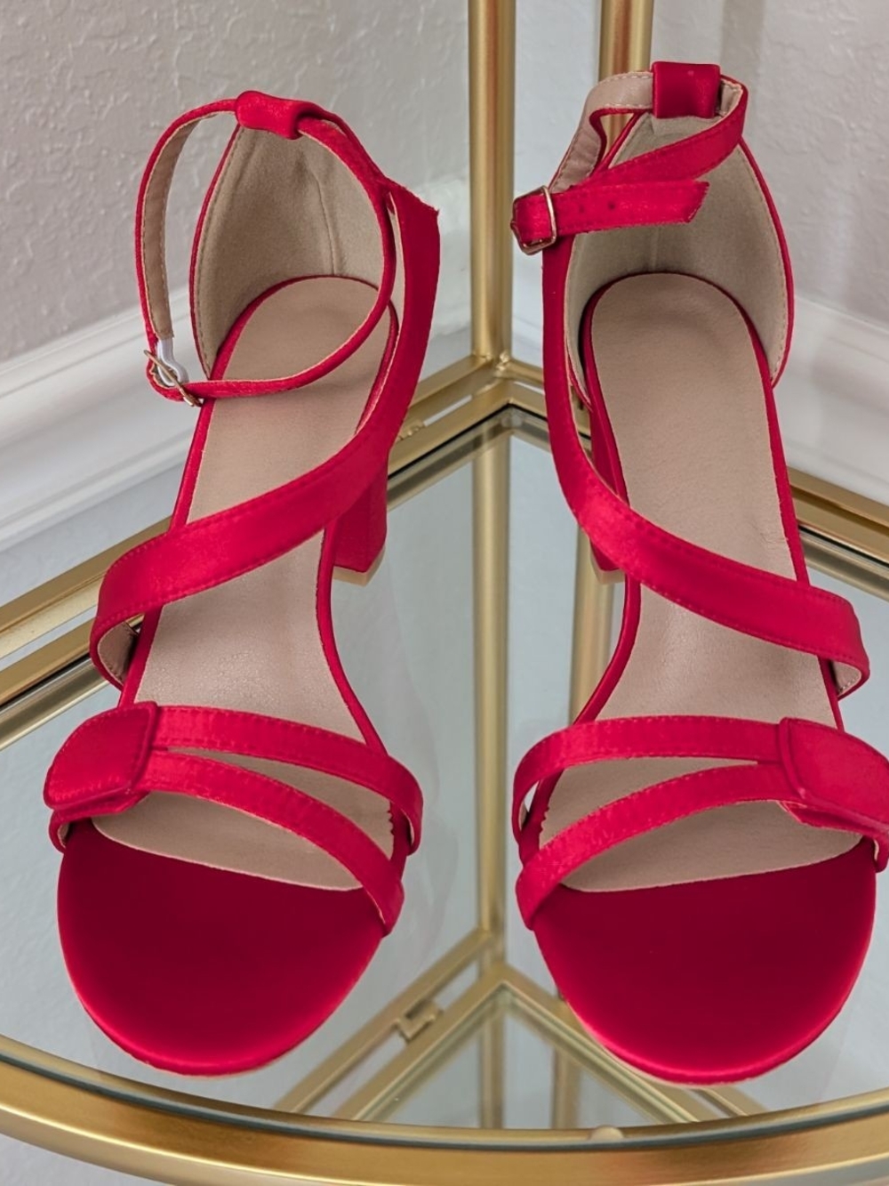 Women's Red Strappy Block Heel Sandals